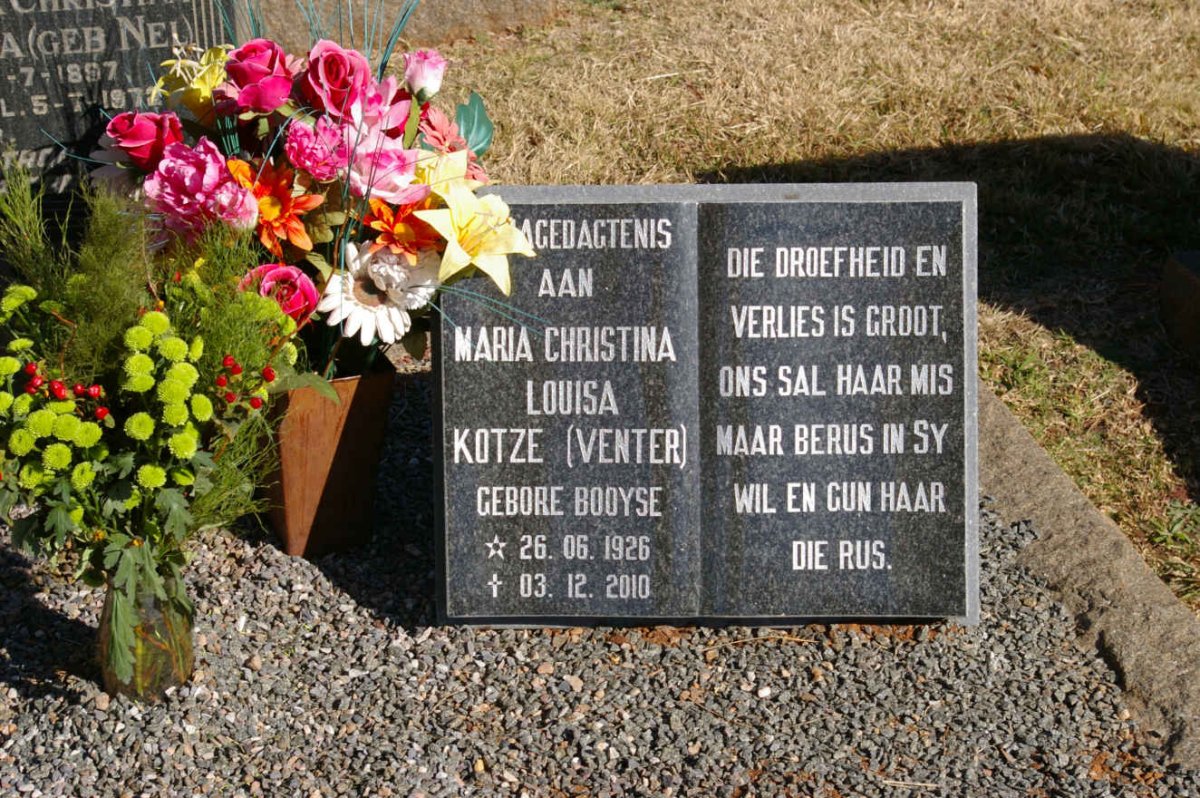 KOTZE Maria Christina Louisa voorheen VENTER nee BOOYSE 1926-2010
