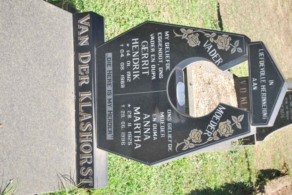 KLASHORST Gerrit Hendrik, van der 1912-1988 &amp; Anna Martha 1925-1996