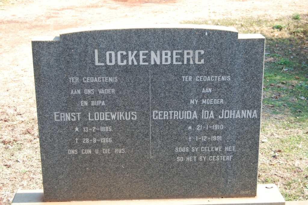 LOCKENBERG Ernst Lodewikus 1885-1966 &amp; Gertruida Ida Johanna 1910-1991