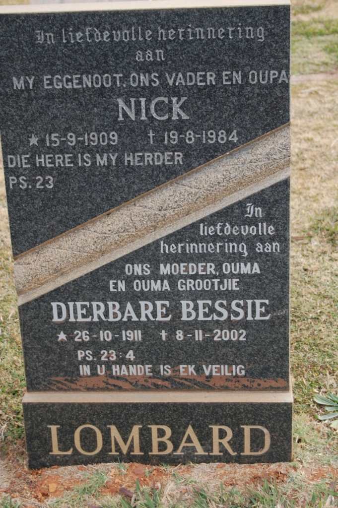 LOMBARD Nick 1909-1984 &amp; Bessie 1911-2002