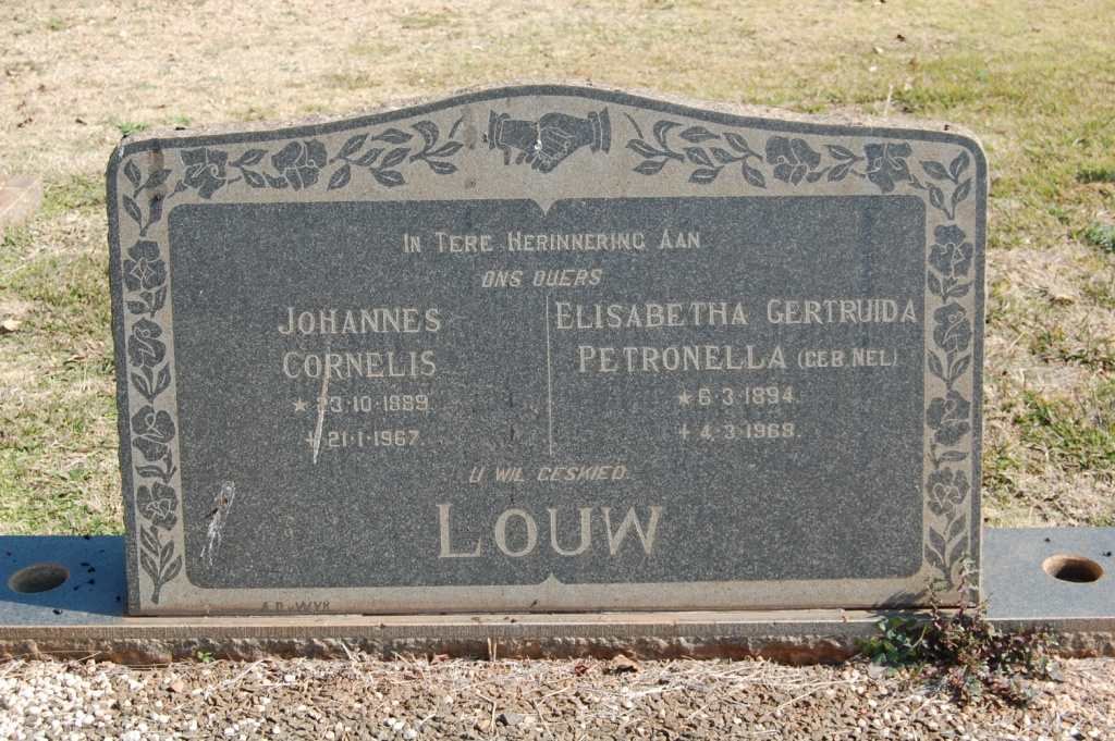 LOUW Johannes Cornelis 1889-1967 &amp; Elisabetha Gertruida Petronella NEL 1894-1968