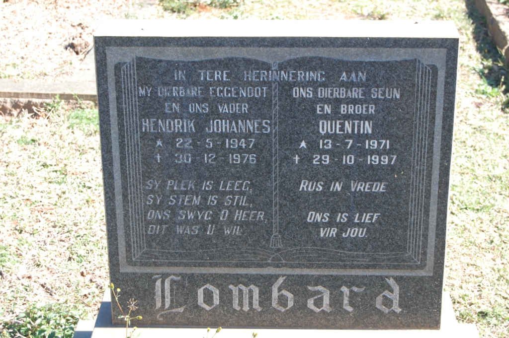 LOMBARD Hendrik Johannes 1947-1976 :: LOMBARD Quentin 1971-1997