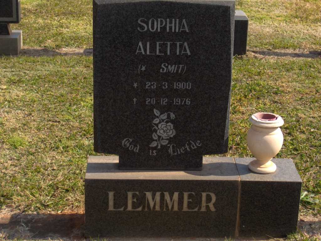 LEMMER Sophia Aletta nee SMIT 1900-1976