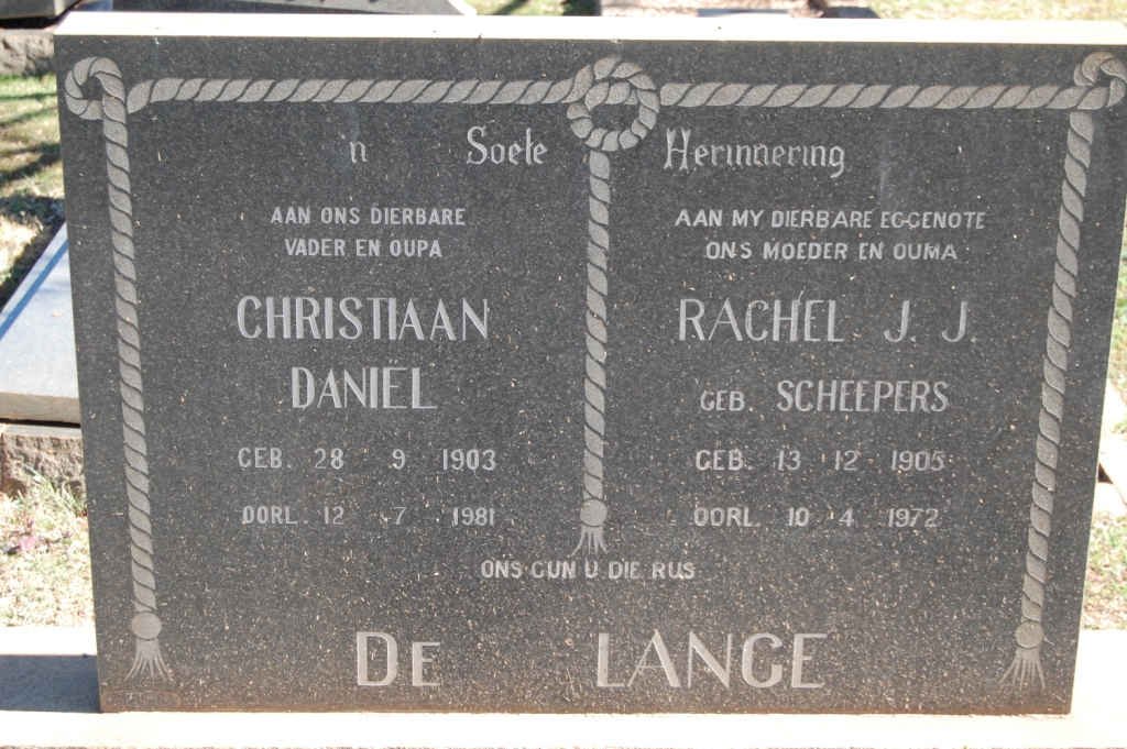 LANGE Christiaan Daniel, de 1903-1981 &amp; Rachel J.J. SCHEEPERS 1905-1972