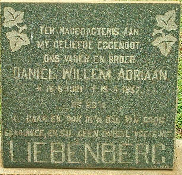 LIEBENBERG Daniel Willem Adriaan 1921-1957