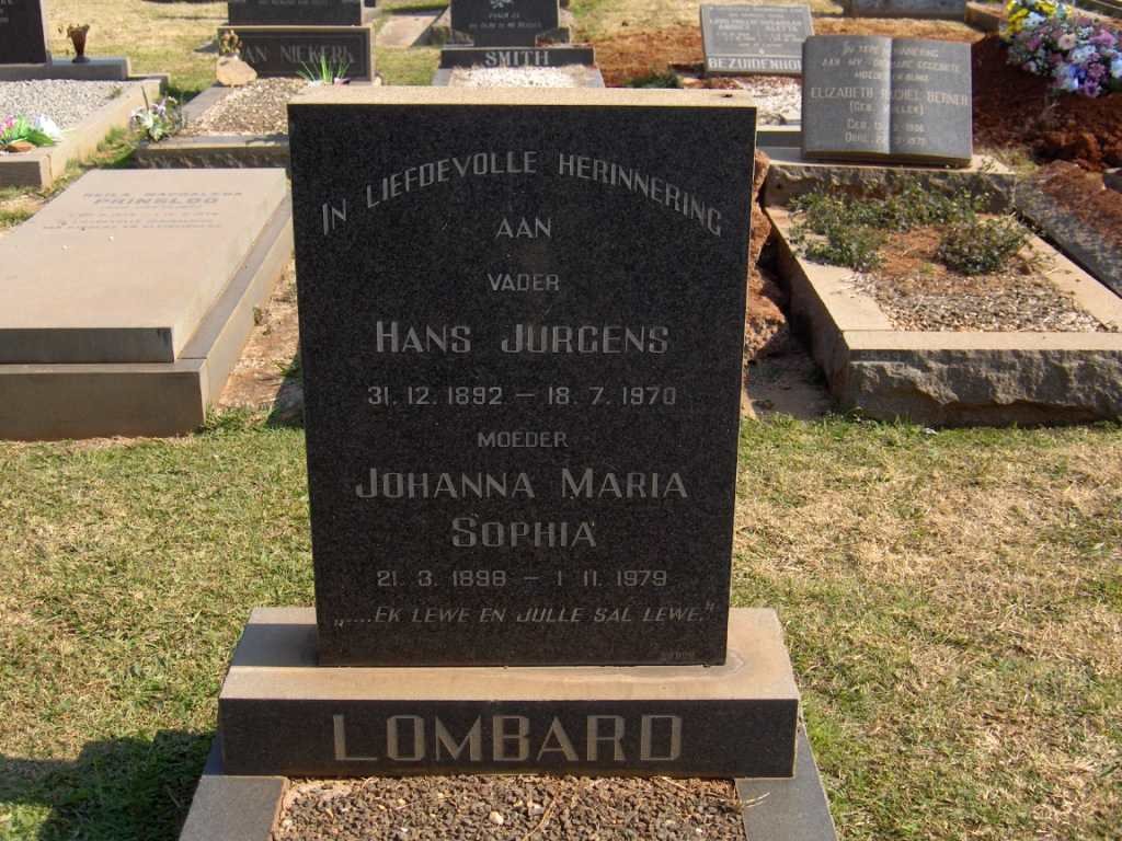 LOMBARD Hans Jurgens 1892-1970 &amp; Johanna Maria Sophia 1898-1979