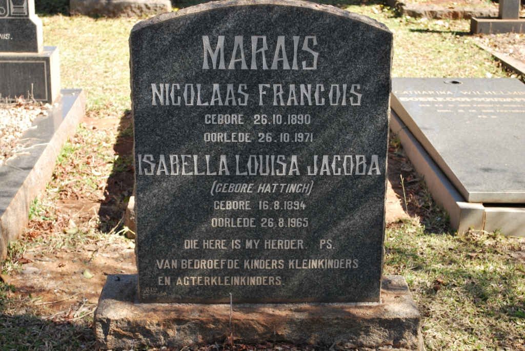 MARAIS Nicolaas Francois 1890-1971 &amp; Isabella Louisa Jacoba HATTINGH 1894-1965