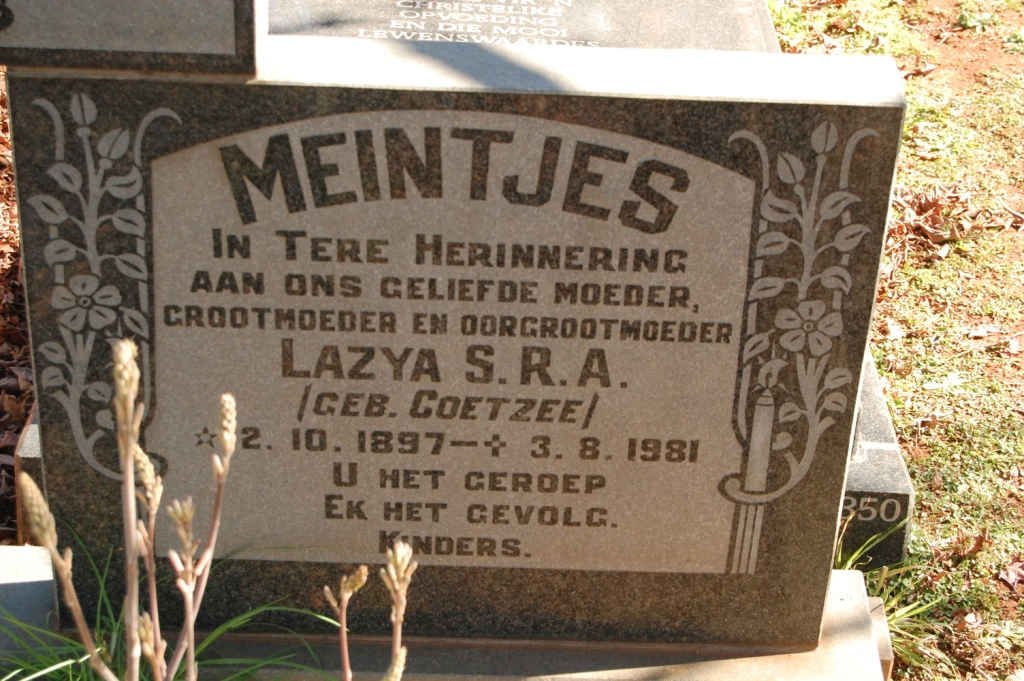 MEINTJES Lazya S.R.A. nee COETZEE 1897-1981