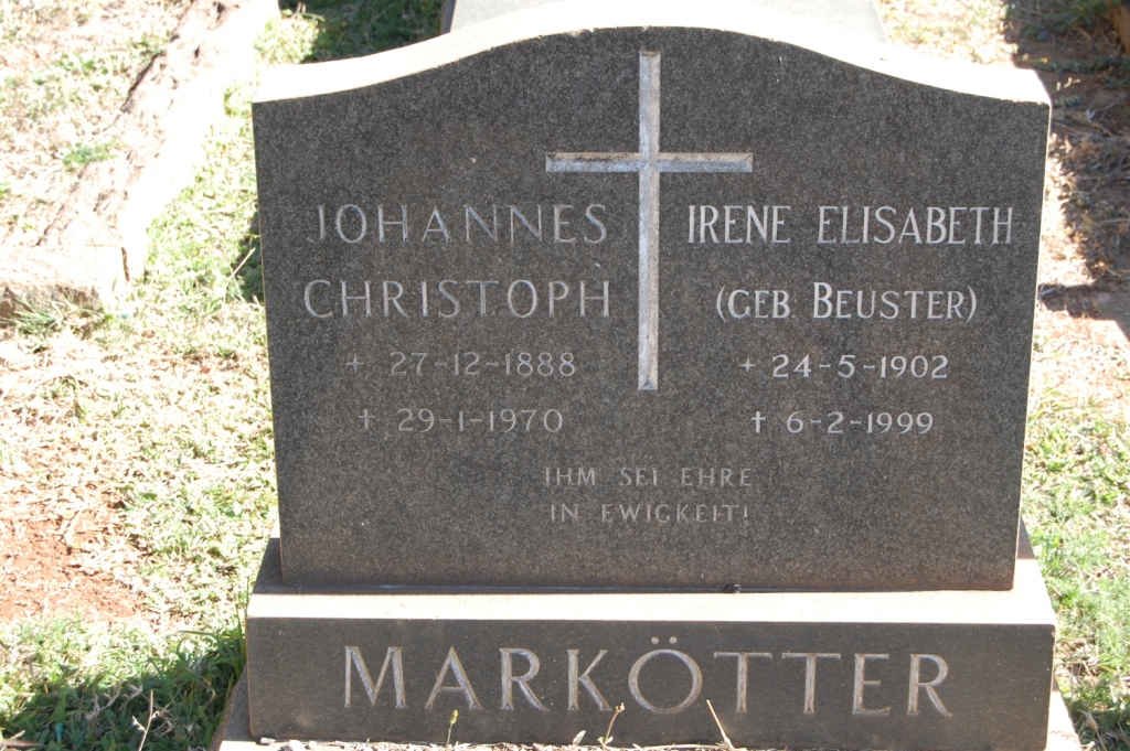 MARKÖTTER Johannes Christoph 1888-1970 &amp; Irene Elisabeth BEUSTER 1902-1999