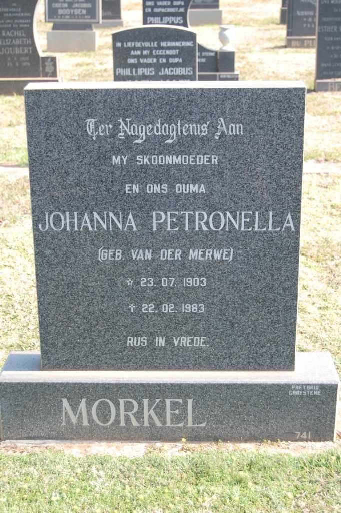 MORKEL Johanna Petronella nee VAN DER MERWE 1903-1983