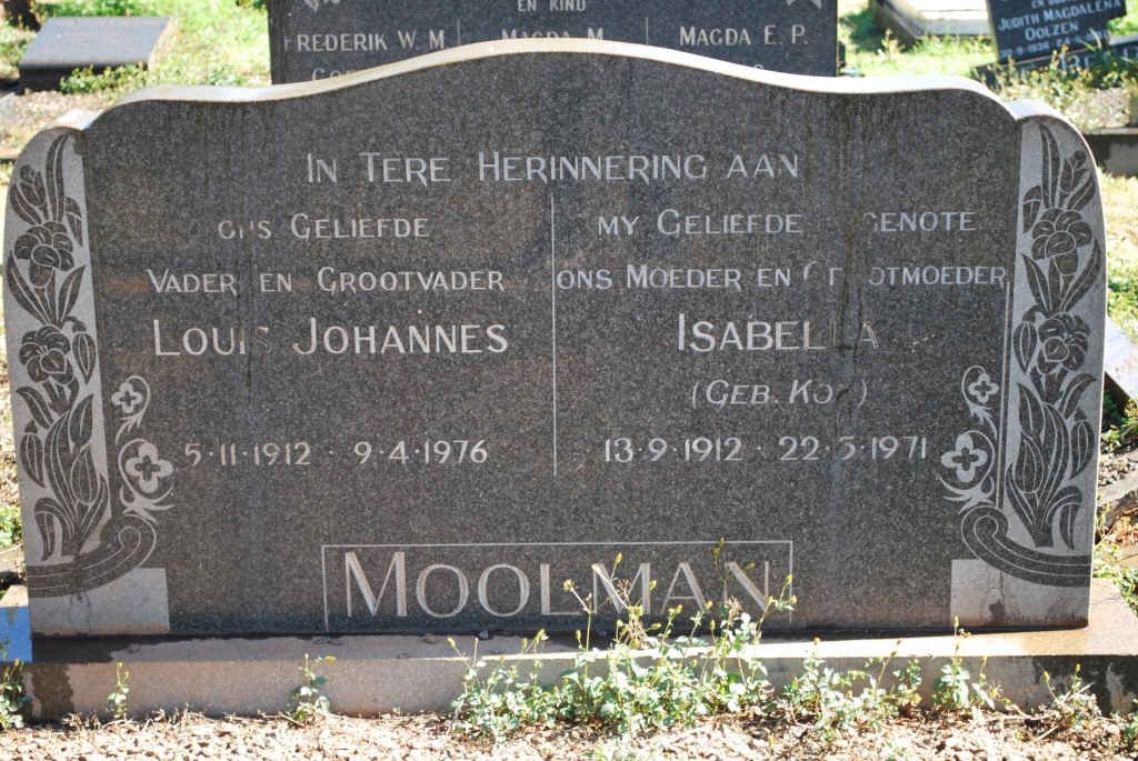 MOOLMAN Louis Johannes 1912-1976 &amp; Isabella KOK 1912-1971