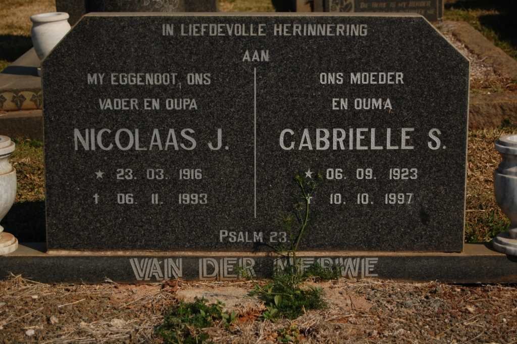 MERWE Nicolaas J., van der 1916-1993 &amp; Gabrielle S. 1923-1997