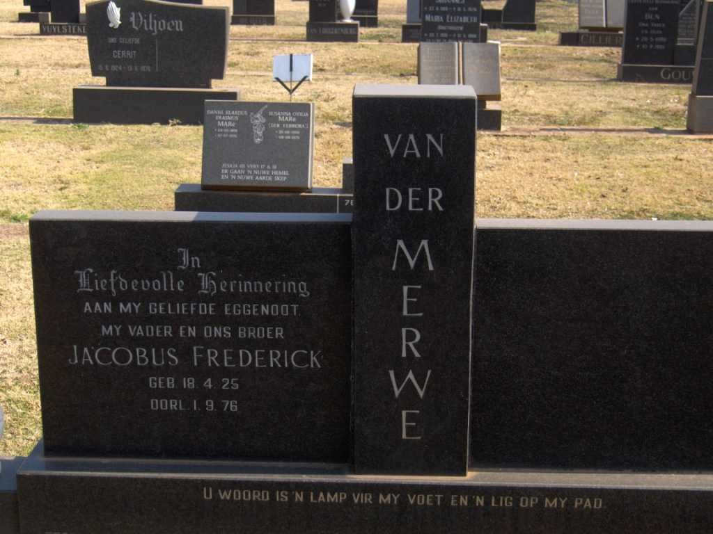 MERWE Jacobus Frederick, van der 1925-1976