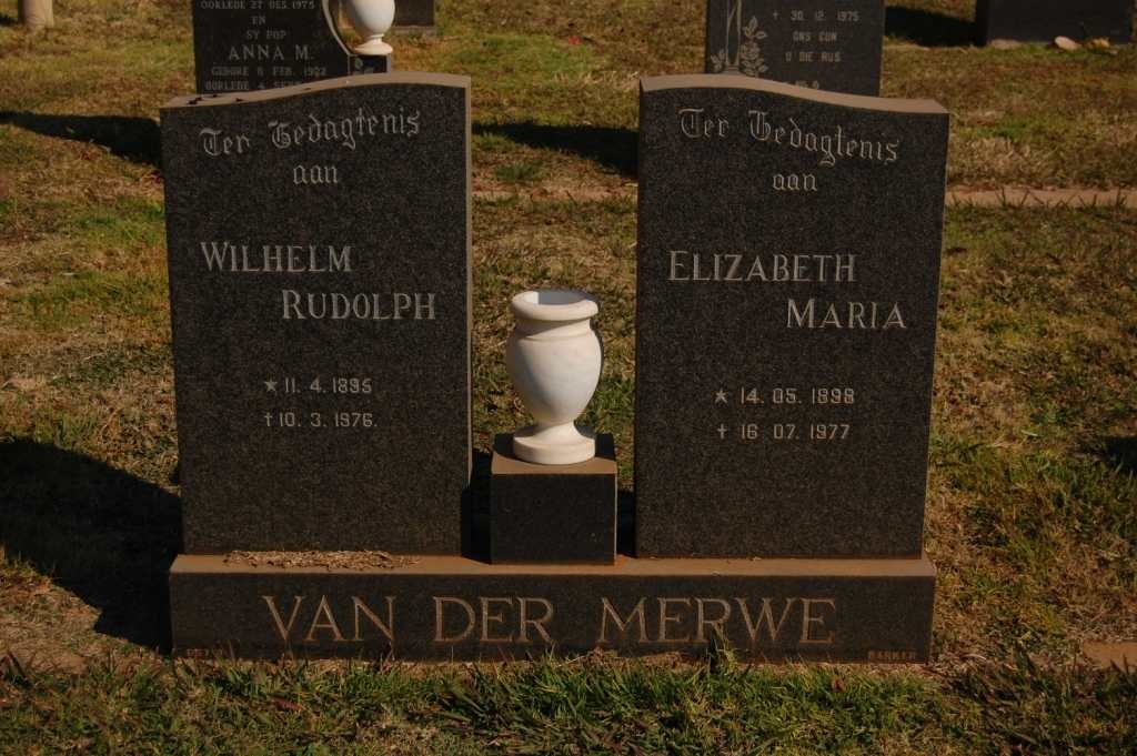 MERWE Wilhelm Rudolph, van der 1896-1976 &amp; Elizabeth Maria 1898-1977