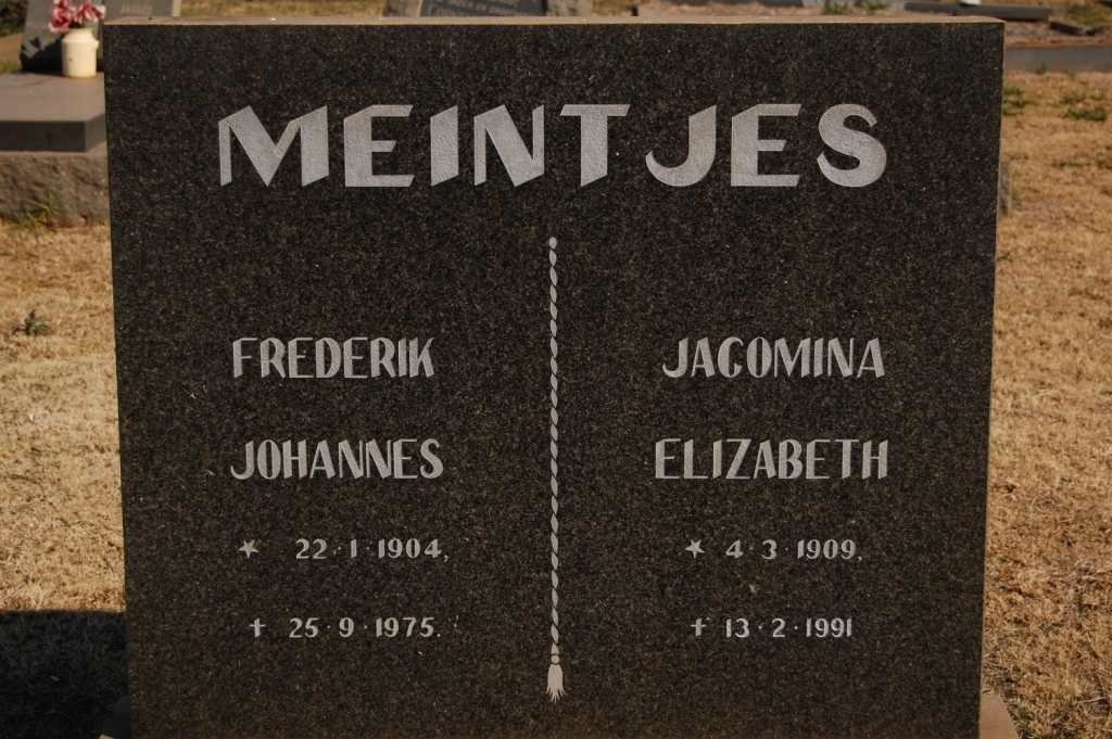 MEINTJIES Frederik Johannes 1904-1975 &amp; Jacomina Elizabeth 1909-1991