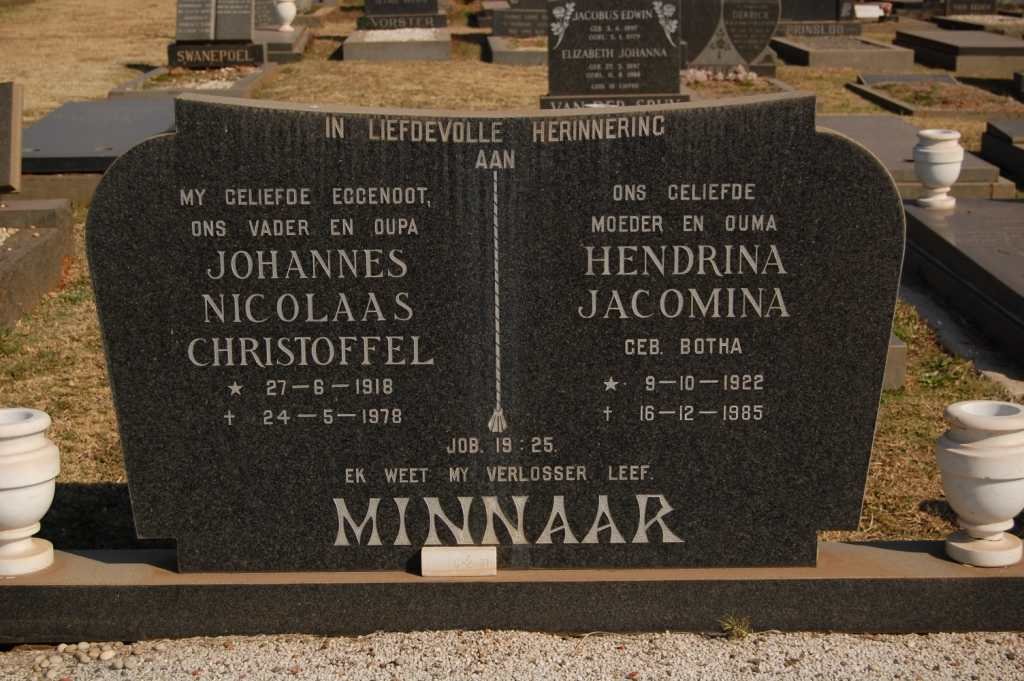 MINNAAR Johannes Nicolaas Christoffel 1918-1978 &amp; Hendrina Jacomina BOTHA 1922-1985