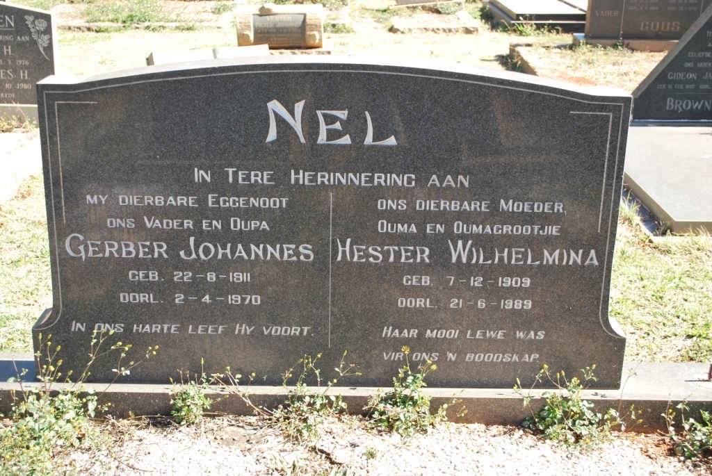 NEL Gerber Johannes 1911-1970 &amp; Hester Wilhelmina 1909-1989