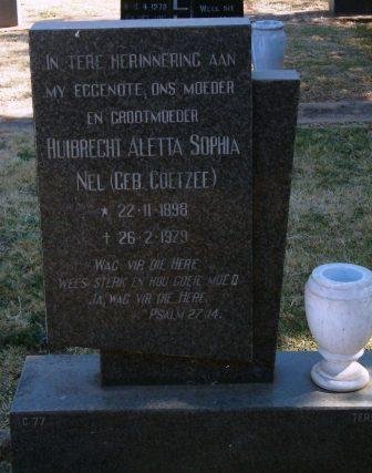 NEL Huibrecht Aletta Sophia nee COETZEE 1898-1929
