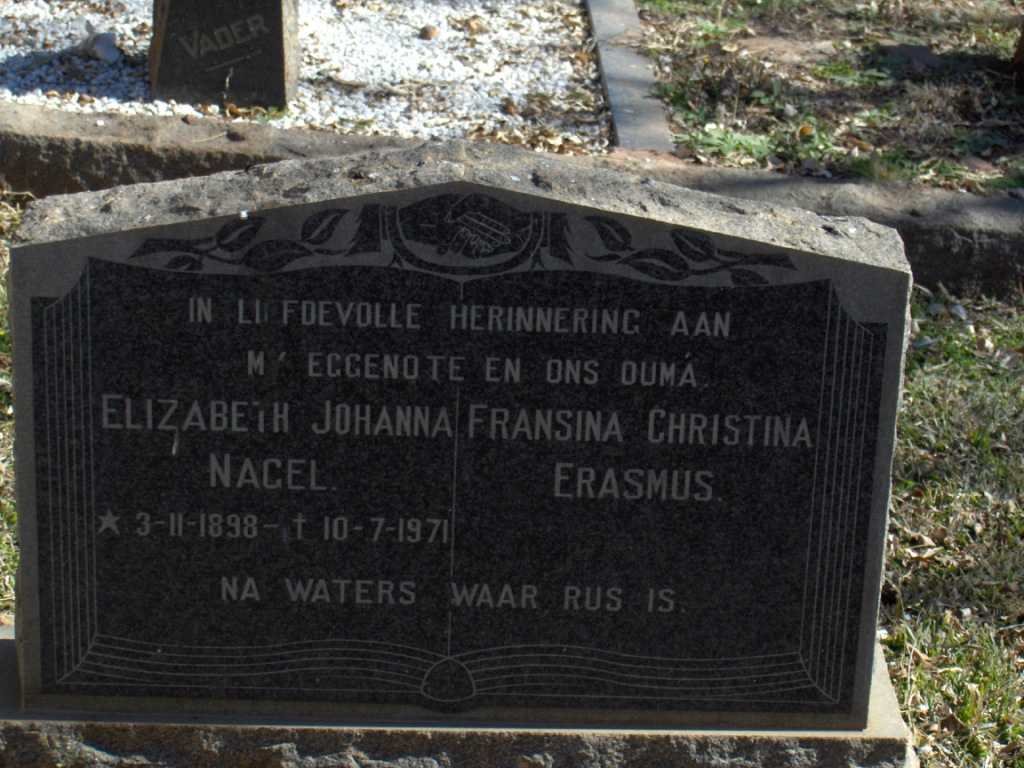 NAGEL Elizabeth Johanna  1898-1971 :: ERASMUS Fransina Christina