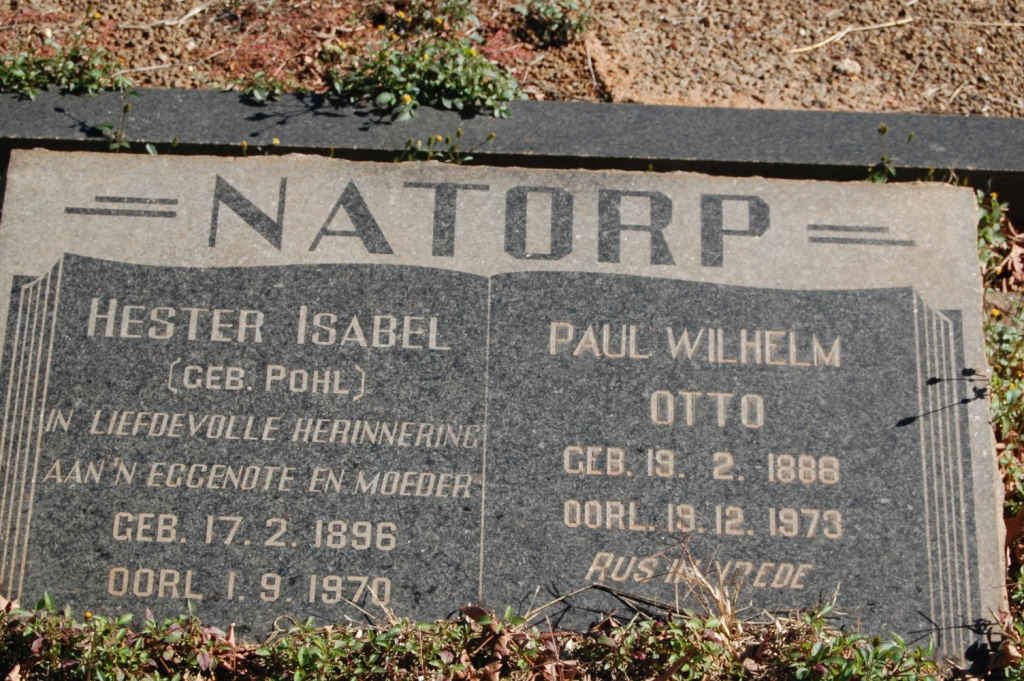 NATORP Paul Wilhelm Otto 1888-1973 &amp; Hester Isabel POHL 1896-1970