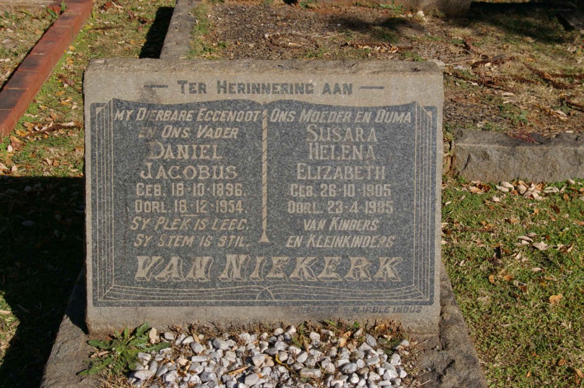 NIEKERK Daniel Jacobus, van 1896-1954 &amp; Susara Helena Elizabeth 1905-1985