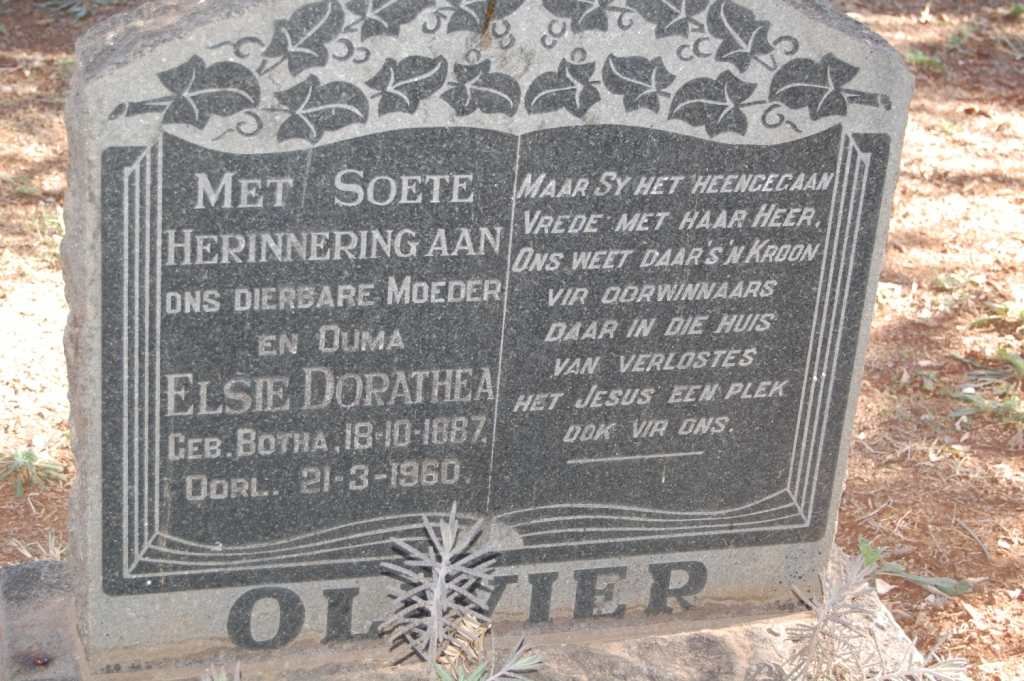 OLIVIER Elsie Dorathea nee BOTHA 1887-1960
