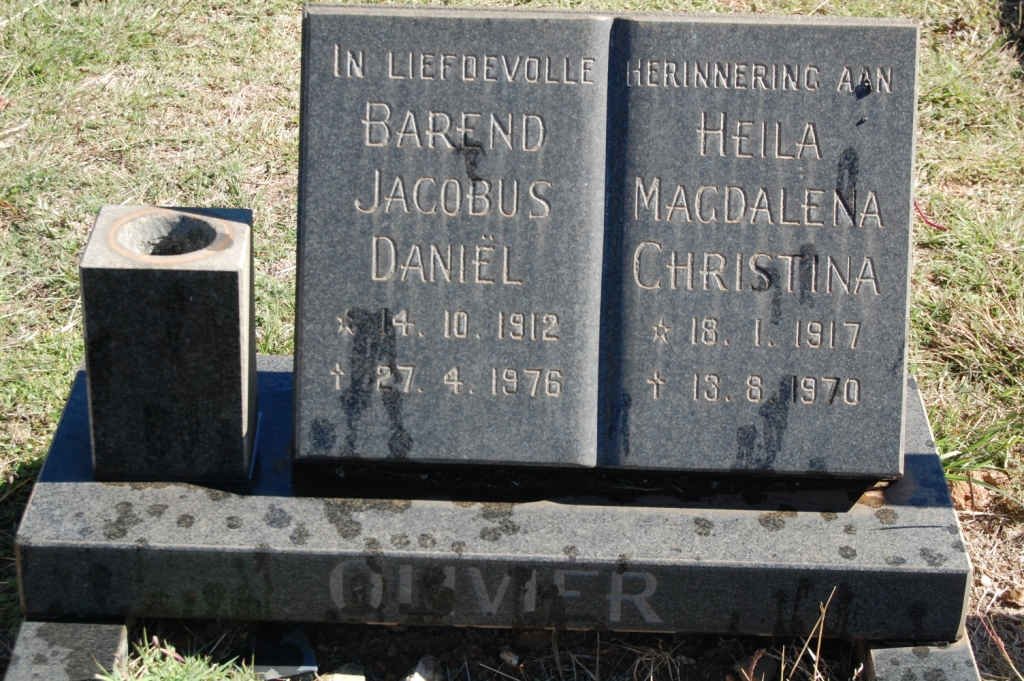 OLIVIER Barend Jacobus Daniël 1912-1976 &amp; Heila Magdalena Christina 1917-1970