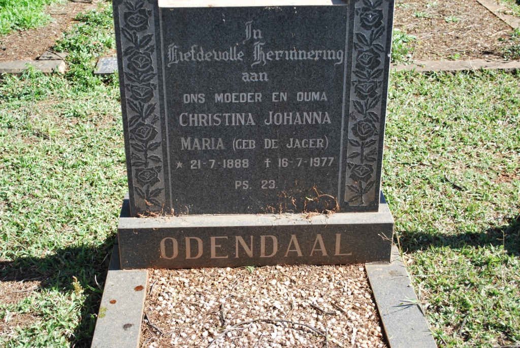 ODENDAAL Christina Johanna Maria nee DE JAGER 1888-1977