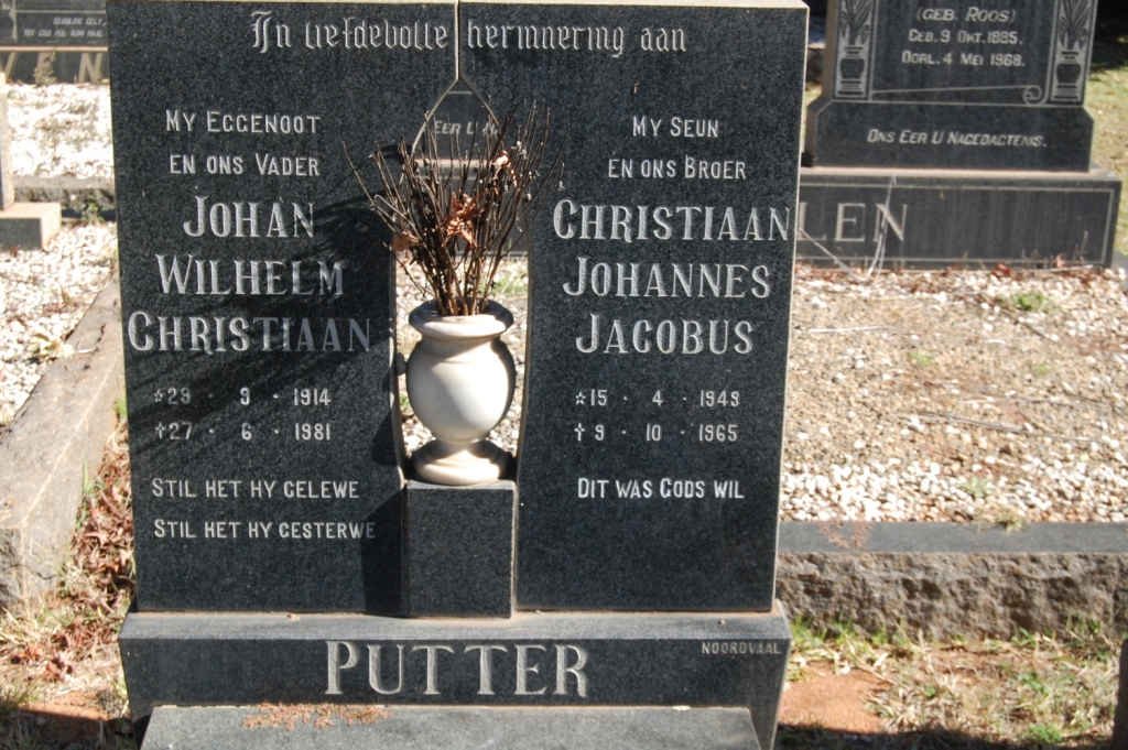 PUTTER Johan Wilhelm Christiaan 1914-1981 :: PUTTER Christiaan Johannes Jacobus 1949-1965