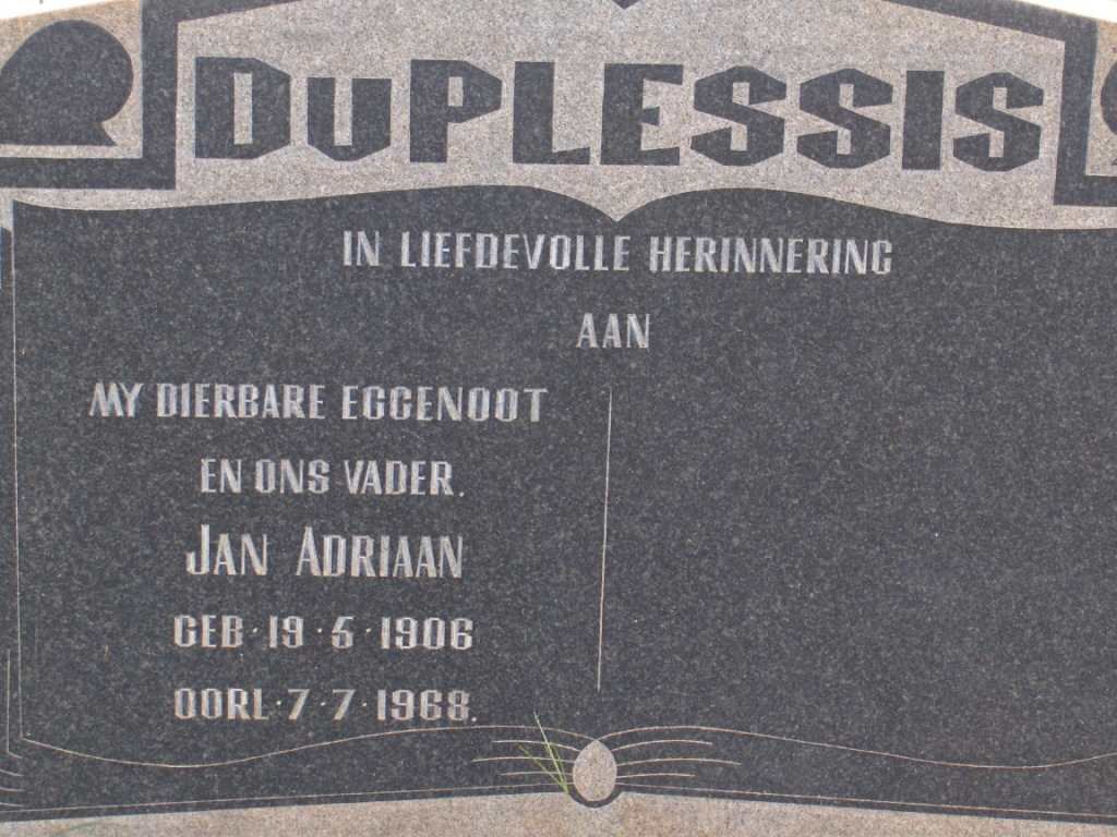 PLESSIS Jan Adriaan, du 1906-1968