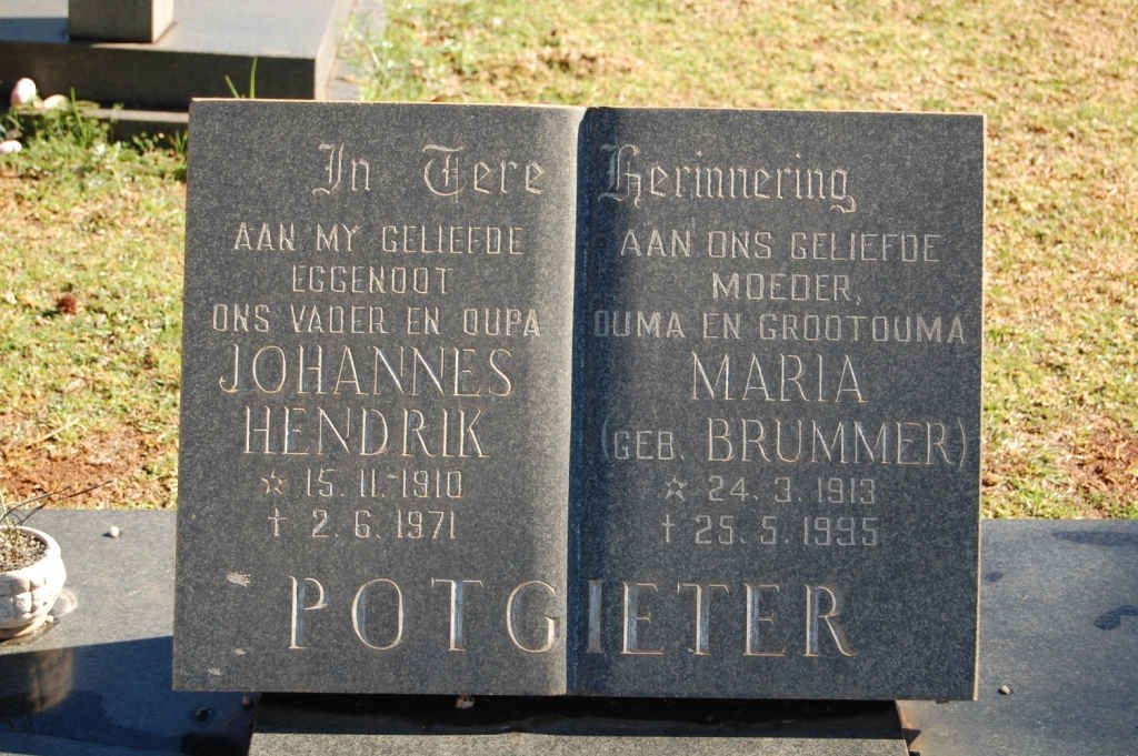 POTGIETER Johannes Hendrik 1910-1971 &amp; Maria BRUMMER 1913-1995