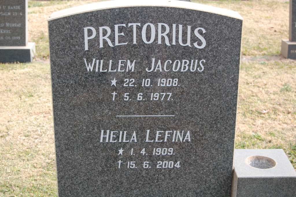 PRETORIUS Willem Jacobus 1908-1977 &amp; Heila Lefina 1909-2004
