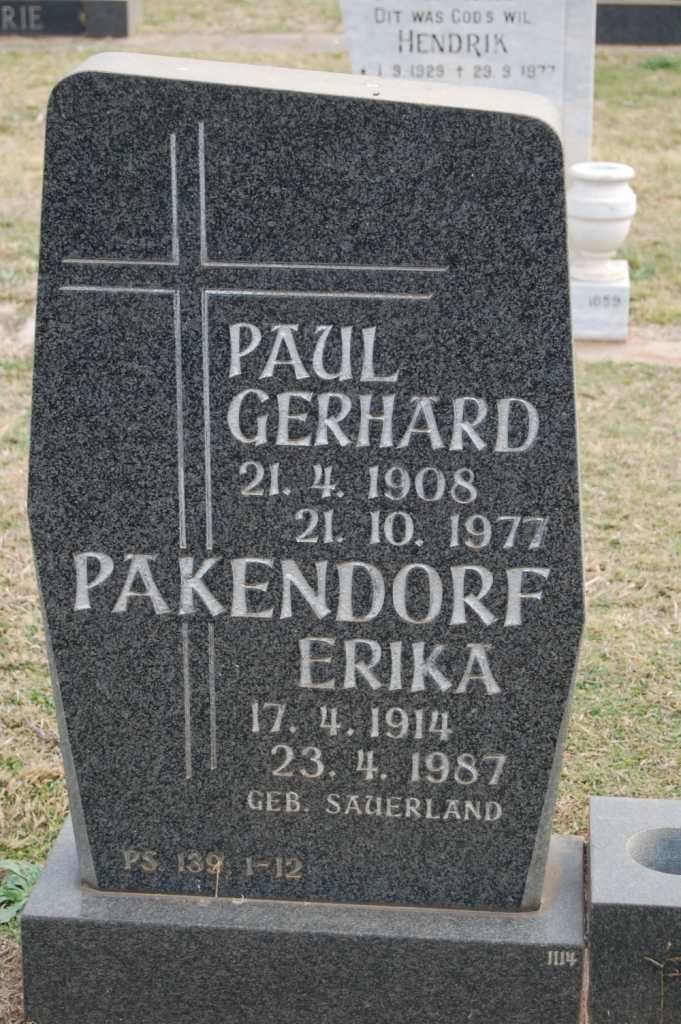 PAKENDORF Paul Gerhard 1908-1977 &amp; Erika SAUERLAND 1914-1987