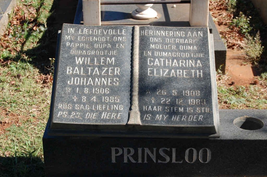 PRINSLOO Willem Baltazer Johannes 1906-1985 &amp; Catharina Elizabeth 1908-1989