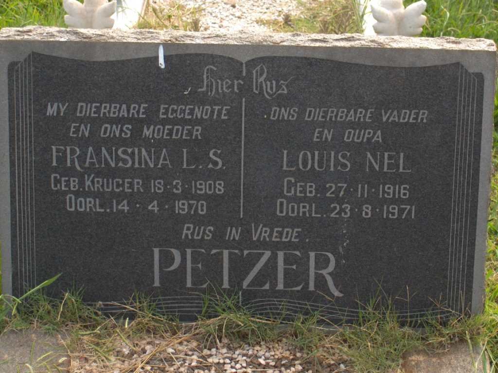 PETZER Louis Nel 1916-1971 &amp; Fransina L.S. KRUGER 1908-1970
