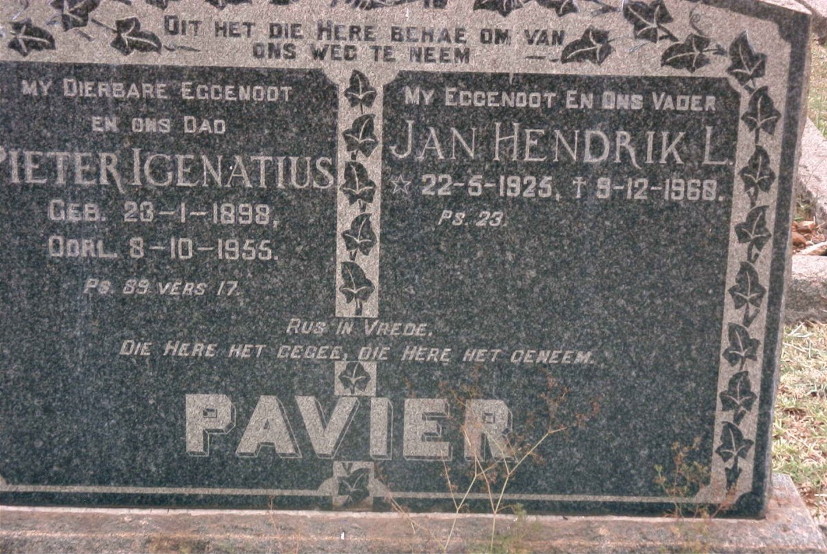 PAVIER Pieter Igenatius 1898-1955 :: PAVIER Jan Hendrik L. 1925-1968