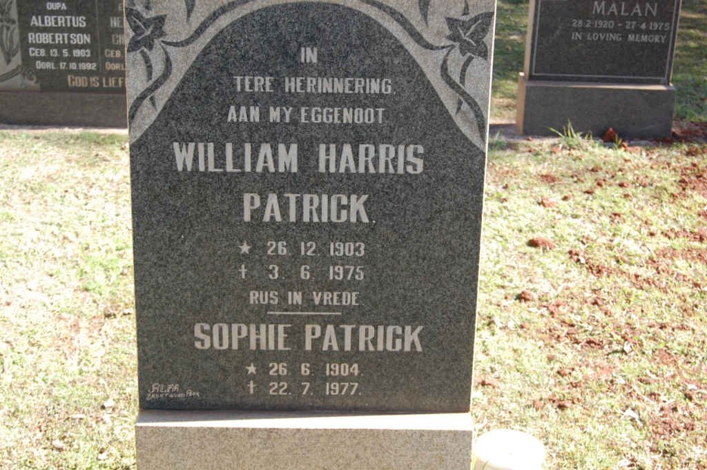 PATRICK William Harris 1903-1975 &amp; Sophie 1904-1977