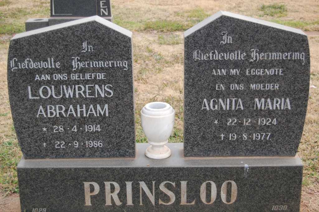 PRINSLOO Louwrens Abraham 1914-1986 &amp; Agnita Maria 1924-1977