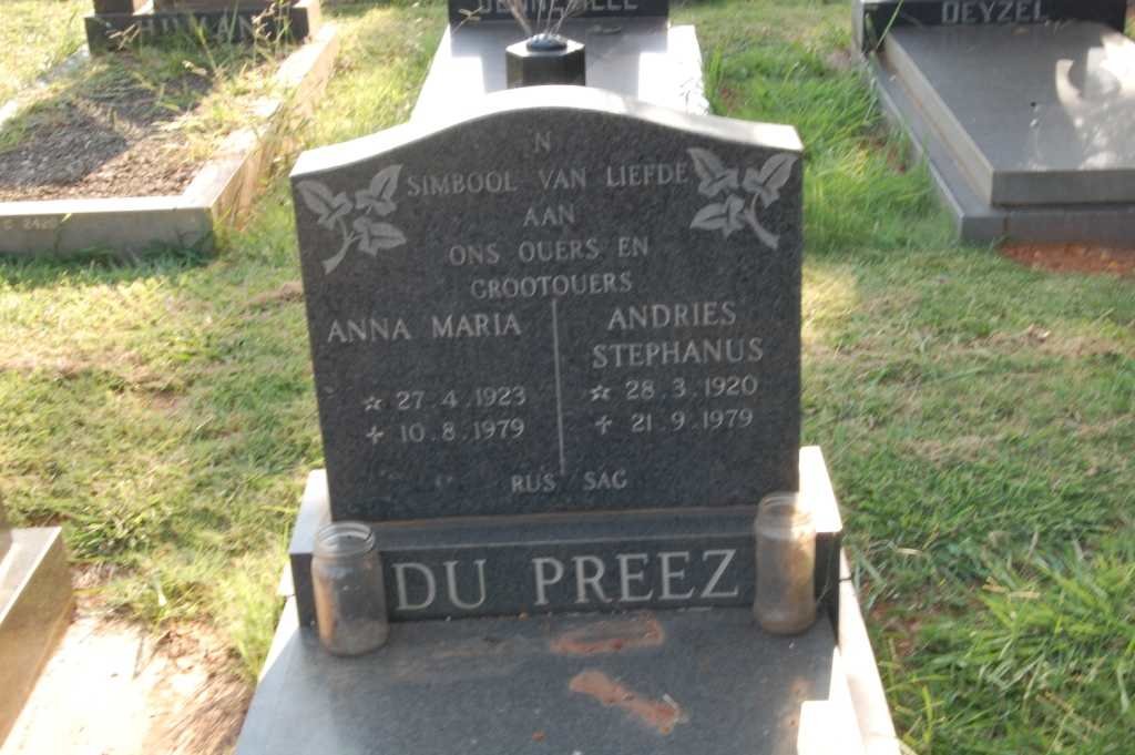 PREEZ Andries Stephanus, du 1920-1979 &amp; Anna Maria 1923-1979