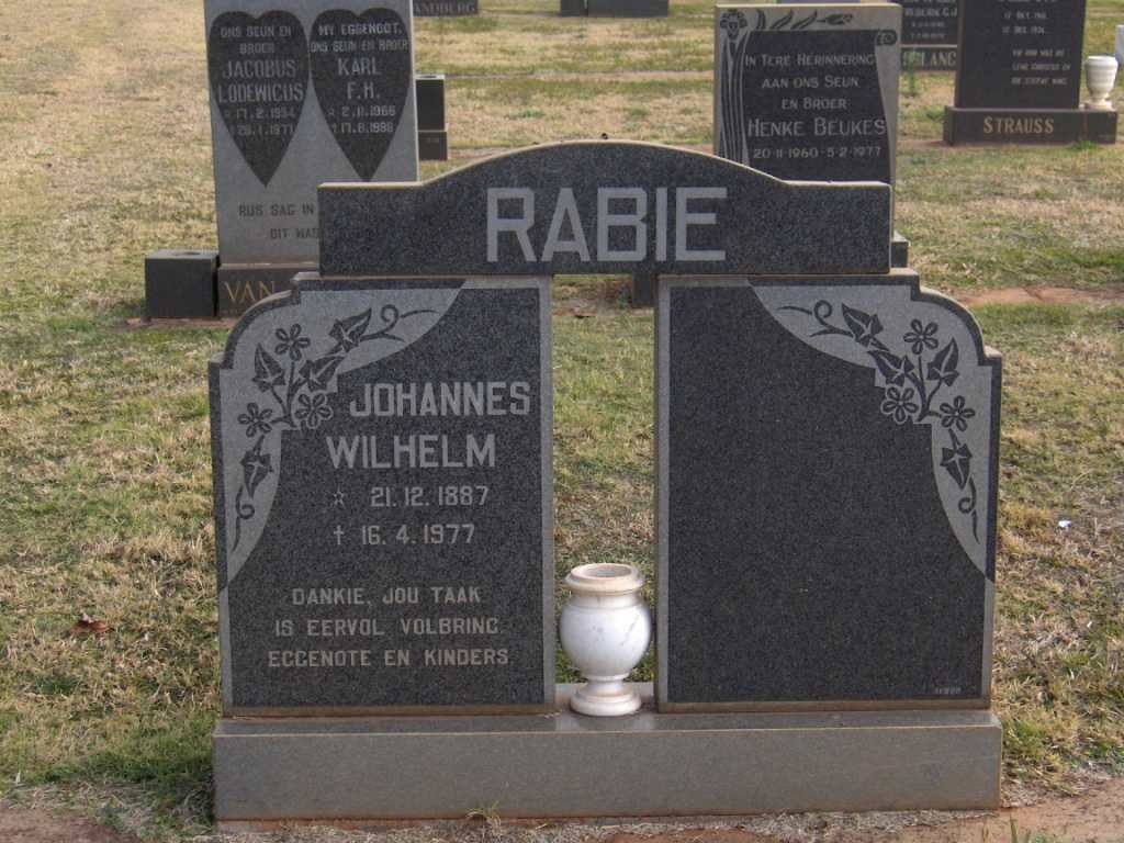 RABIE Johannes Wilhelm 1887-1977