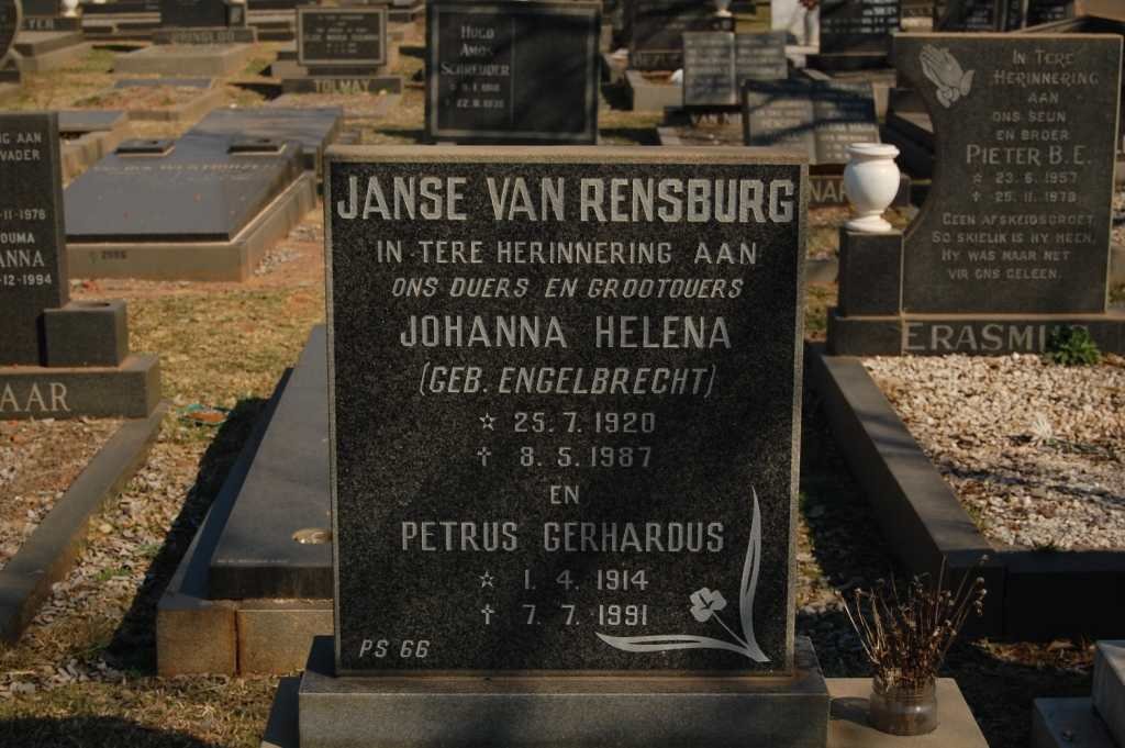 RENSBURG Petrus Gerhardus, Janse van 1914-1991 &amp; Johanna Helena ENGELBRECHT 1920-1987