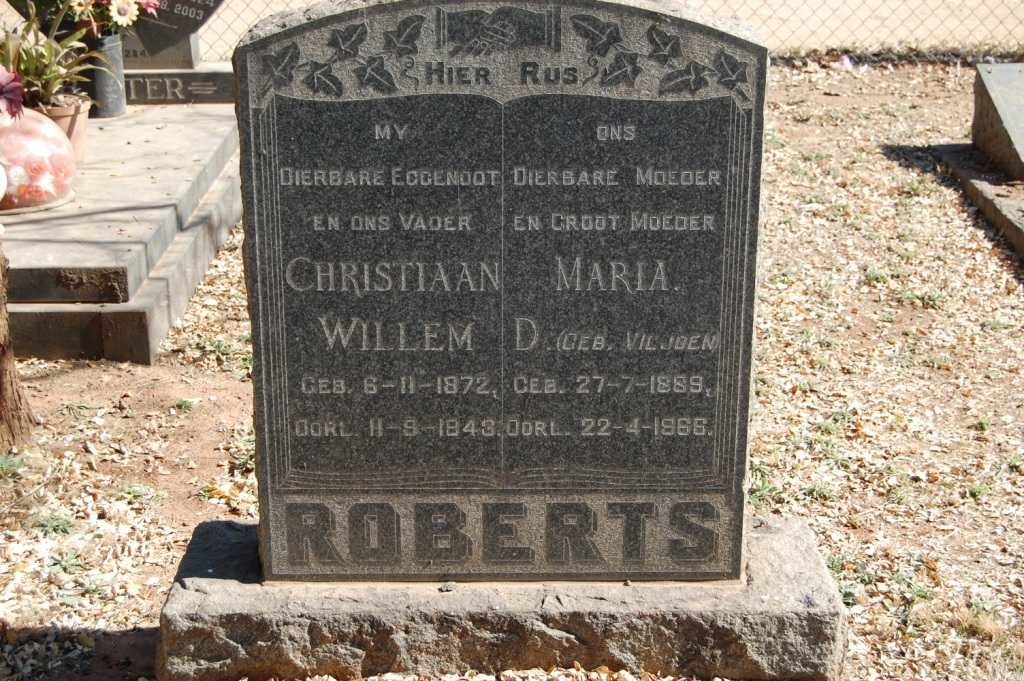 ROBERTS Christiaan Willem 1872-1943 &amp; Maria D. VILJOEN 1889-1966