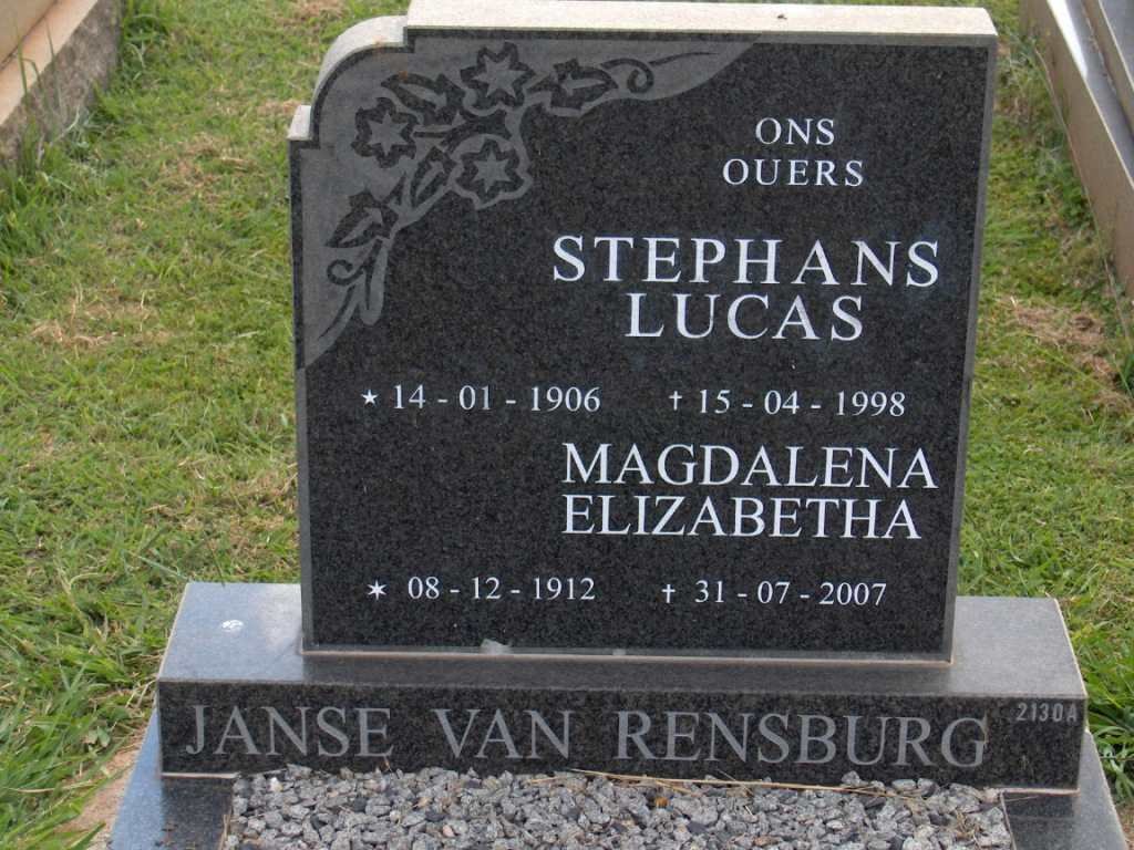 RENSBURG Stephanus Lucas, Janse van 1906-1998 &amp; Magdalena Elizabetha 1912-2007