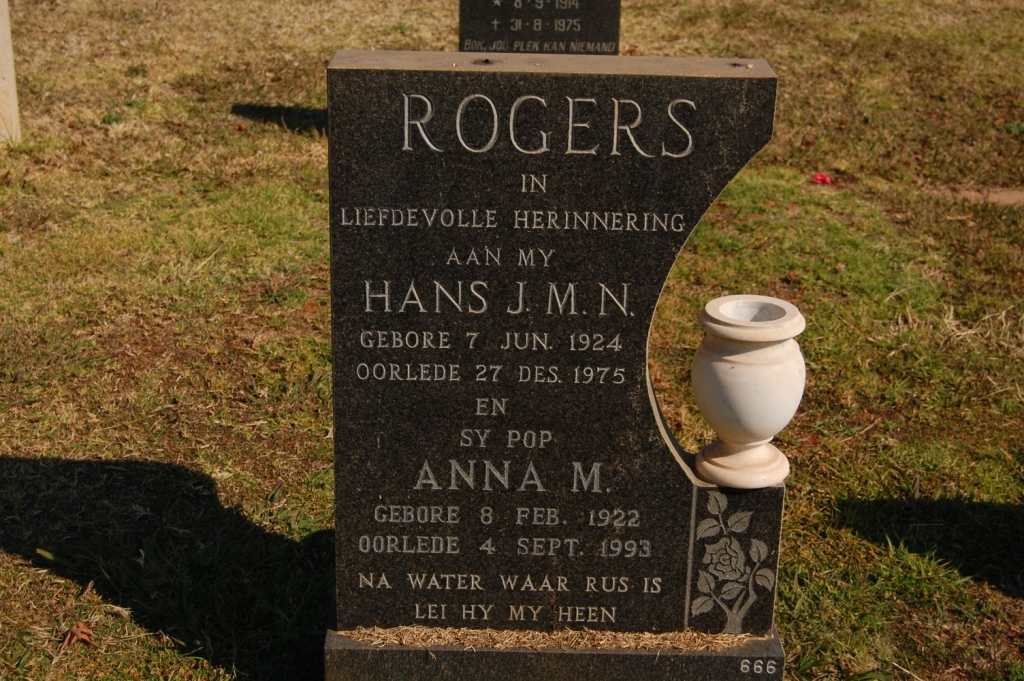 ROGERS Hans J. M. N. 1924-1975 &amp; Anna M. 1922-1993