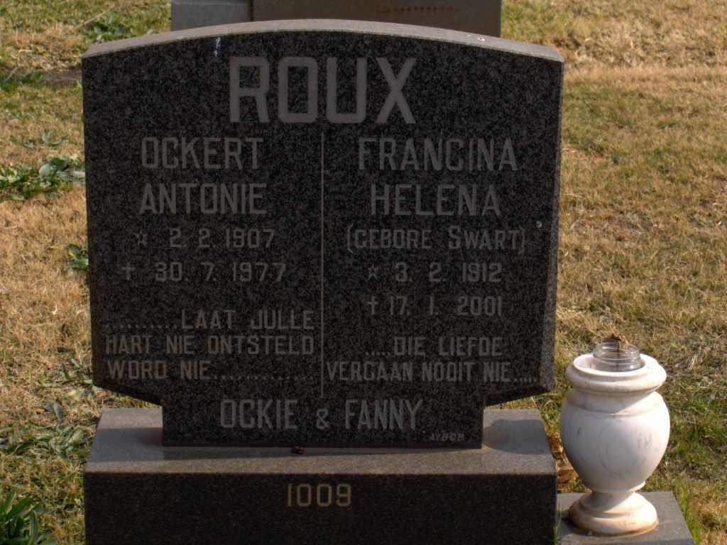ROUX Ockert Antonie 1907-1977 &amp; Francina Helena SWART 1912-2001