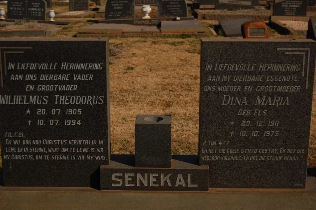 SENEKAL Wilhelmus Theodorus 1905-1994 &amp; Dina Maria ELS 1911-1975