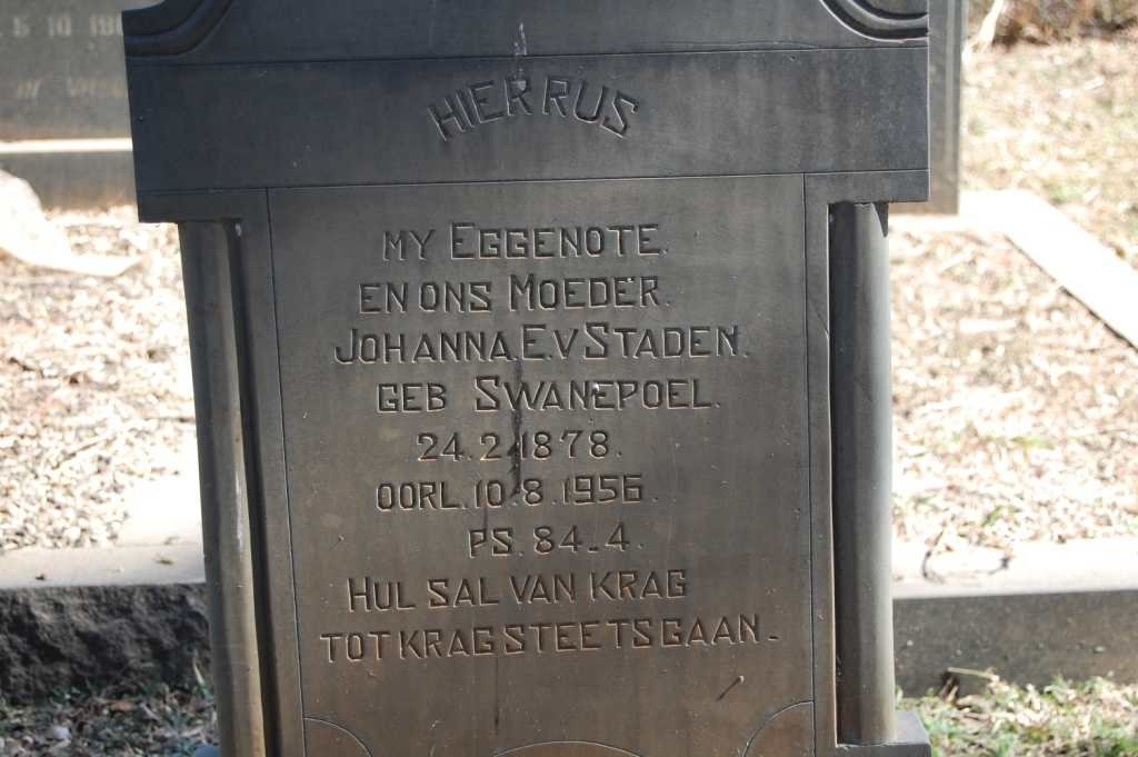 STADEN Johanna E., van nee SWANEPOEL 1878-1956