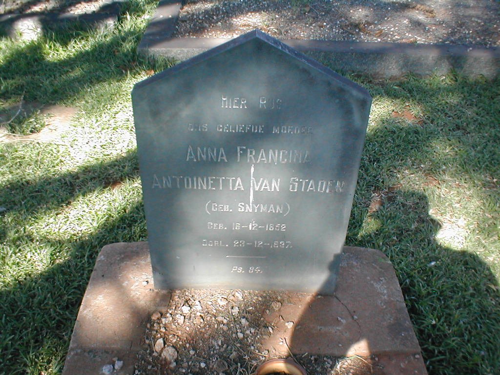 STADEN Anna Francina Antoinetta, van geb. SNYMAN 1852-1937