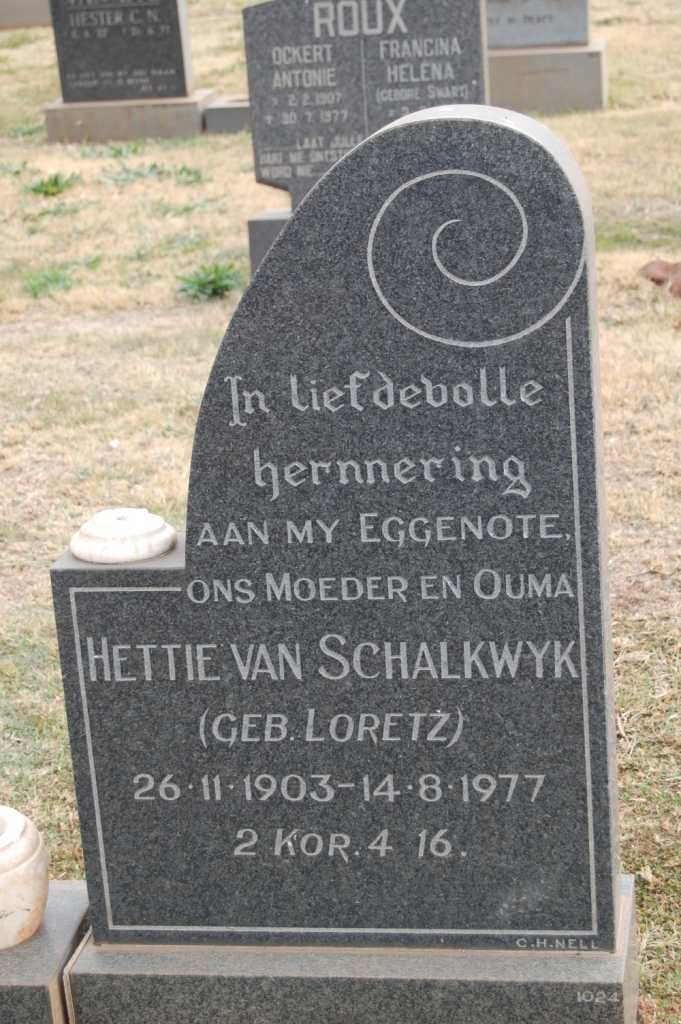 SCHALKWYK Hettie, van nee LORETZ 1903-1977