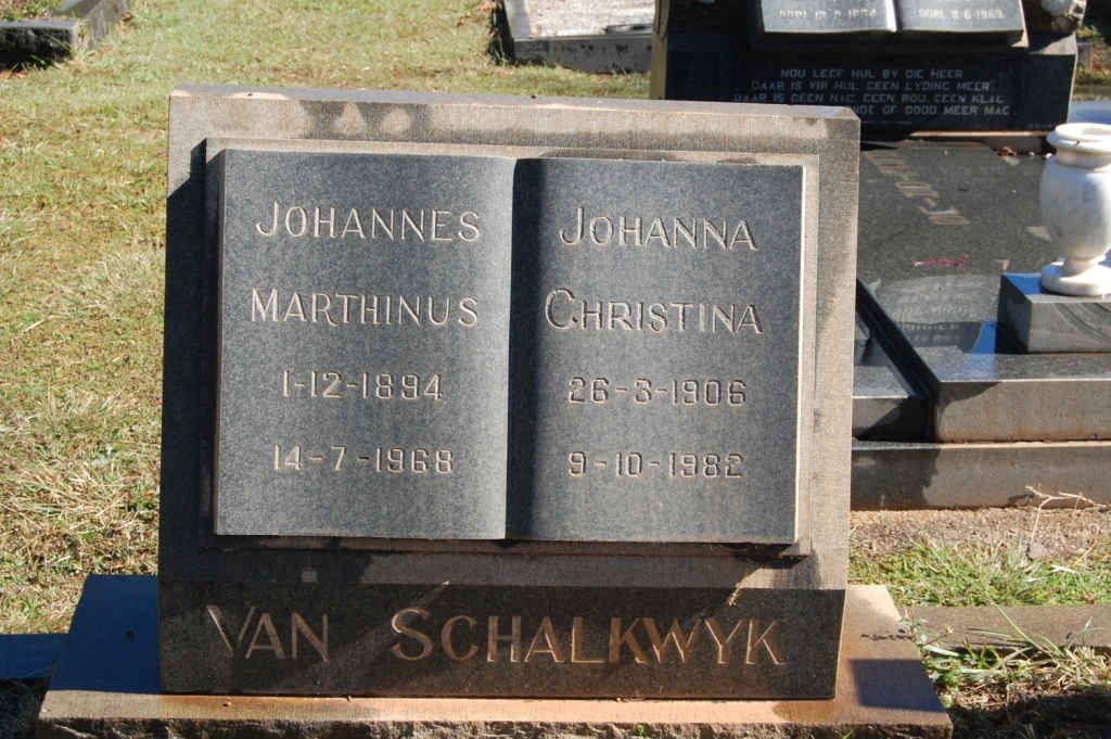 SCHALKWYK Johannes Marthinus, van 1894-1968 &amp; Johanna Christina 1906-1982
